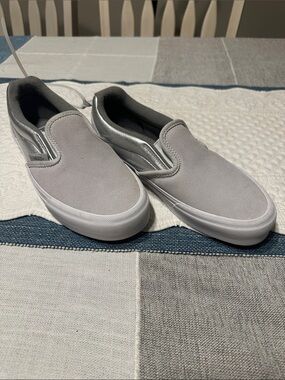 Vans Slip-On Loafers in Light Gray and Silver Metallic